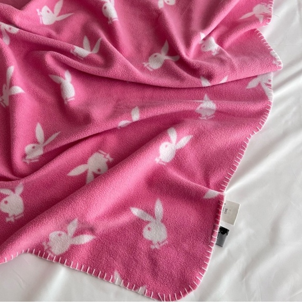 Playboy Y2K Fleece Baby Throw Pink Monogram Bunny Blanket​